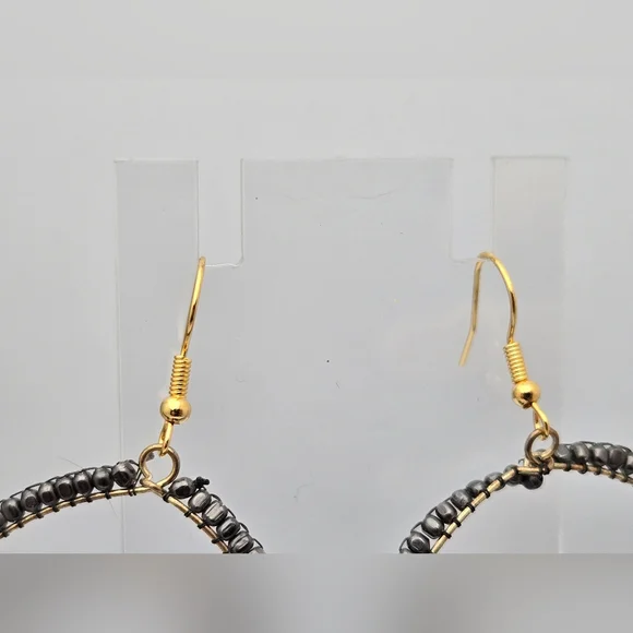 Ink + Alloy Handmade Beaded Hoop Earrings Matte Silver Lightweight Boho 3” - Picture 7 of 10